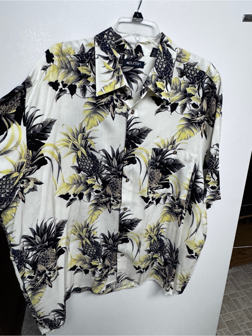 Puritan Black White Yellow Floral Button-Up Shirt